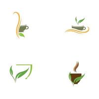 pousses de feuilles tasse de thé bio vert feuille logo symbole idée de conception vecteur