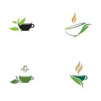 pousses de feuilles tasse de thé bio vert feuille logo symbole idée de conception vecteur