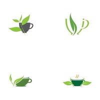 pousses de feuilles tasse de thé bio vert feuille logo symbole idée de conception vecteur