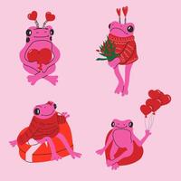 ensemble de mignonne grenouille avec valentines décorations. vecteur illustration.