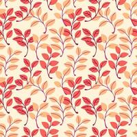 stylisé brillant Orange Jaune minuscule branches feuilles entrelacés dans une sans couture modèle. vecteur main tiré coloré griffonnage. Créatif l'automne petit feuille tiges Contexte. modèle pour conception, en tissu