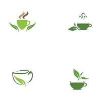 pousses de feuilles tasse de thé bio vert feuille logo symbole idée de conception vecteur