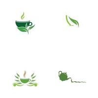 pousses de feuilles tasse de thé bio vert feuille logo symbole idée de conception vecteur