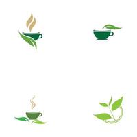 pousses de feuilles tasse de thé bio vert feuille logo symbole idée de conception vecteur