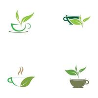 pousses de feuilles tasse de thé bio vert feuille logo symbole idée de conception vecteur