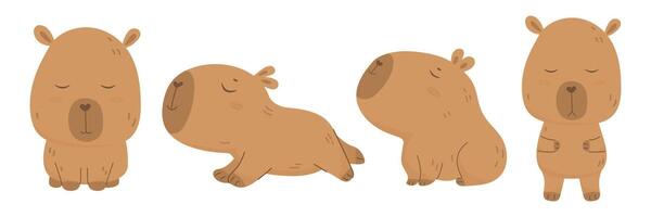 mignonne dessin animé capybara personnages ensemble vecteur