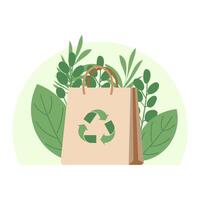 éco emballer. plat vecteur concept illustration de une papier sac avec les plantes. écologique mode de vie. recycler. enregistrer planète