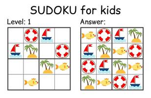 sudoku. des gamins et adulte mathématique mosaïque. des gamins jeu. Marin thème. la magie carré. logique puzzle jeu. numérique rébus vecteur