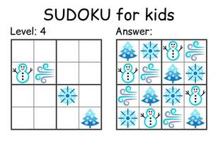 sudoku. des gamins et adulte mathématique mosaïque. des gamins jeu. hiver thème. la magie carré. logique puzzle jeu. numérique rébus vecteur