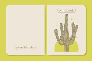 couverture page conception pour carnet dans minimaliste style. cactus sauvage Ouest nuit et lune désert beige illustration. vecteur