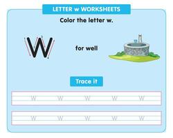 alphabet tracé feuille de travail avec petit lettre w vecteur