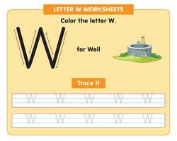 alphabet tracé feuille de travail avec Capitale lettre w vecteur