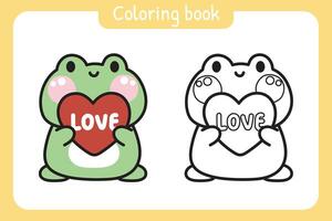 coloration livre.peinture livre pour enfant.mignon grenouille avec cœur l'amour mot.reptile animal personnage dessin animé design.valentines école de jour étudiant.art.kawaii.vector.illustration. vecteur