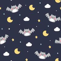 sans couture modèle de mignonne chauve souris en volant sur nuit ciel background.animal personnage dessin animé design.moon,nuage,étoile main dessiné.bébé vêtements.kawaii.vector.illustration. vecteur