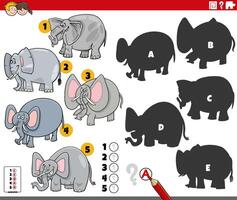 découverte ombres Jeu avec dessin animé éléphants animaux vecteur