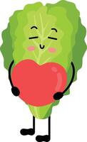 marrant vert salade mascotte en portant une rouge cœur vecteur