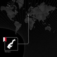 Monaco sur noir monde carte. carte et drapeau de Monaco. vecteur