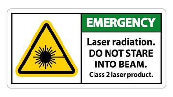 rayonnement laser d'urgence, ne regardez pas dans le faisceau, signe de produit laser de classe 2 sur fond blanc vecteur