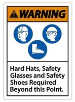 panneau d'avertissement casques de sécurité, lunettes de sécurité et chaussures de sécurité requis au-delà de ce point avec symbole EPI vecteur