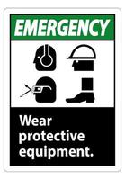 Panneau d'urgence porter un équipement de protection, avec symboles ppe sur fond blanc, illustration vectorielle vecteur