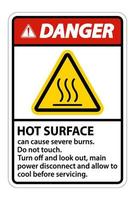 Danger surface chaude signe sur fond blanc vecteur