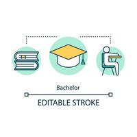 icône de concept de baccalauréat. étudiant de l'université. éducation universitaire. connaissances académiques en cours magistraux, à partir de manuels. illustration de ligne mince idée de premier cycle. dessin de contour isolé de vecteur. trait modifiable vecteur