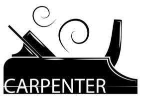 charpentier dans le style glyphe. icône d'une menuiserie. illustration d'une raboteuse. création de logo de menuiserie, emblème de typographie de menuiserie créative. atelier d'entretien et de réparation de produits en bois vecteur