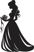élégant de mariée charme monochrome emblème les mariées sérénité noir vecteur icône
