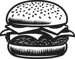 iconique Burger conception noir vecteur grésillant tentation Burger emblème