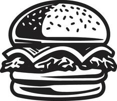 iconique Burger conception noir vecteur grésillant tentation Burger emblème