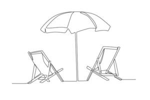 pliant chaises et parapluies pour relaxant sur le plage vecteur