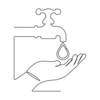 continu Célibataire ligne dessin captures l'eau goutte sur main de monde l'eau journée concept vecteur illustration graphique conception