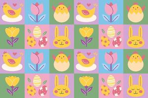 minimaliste géométrique Pâques modèle avec teint œufs, poulet, lapin, fleur vecteur