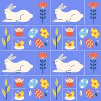 Pâques géométrique modèle avec œufs, fleurs et lapin vecteur