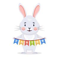 gris lapin en portant dans pattes de fête guirlande vecteur