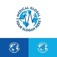 globe et ecg, vecteur de conception de logo de concept de soins médicaux mondiaux