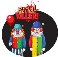badge tueur en série avec deux clowns effrayants vecteur