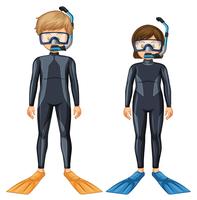Deux plongeurs avec masque et aileron