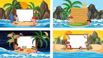 ensemble de différentes scènes de plage tropicale avec bannière vierge vecteur