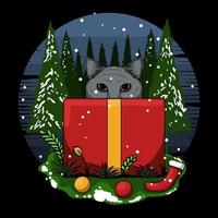 Joyeux Noël chaton coffret cadeau vector illustration