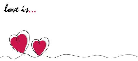 cœur symbole de valentines journée. linéaire style, large bannière avec endroit pour texte et copie espace, avec ombre sur blanc Contexte. le une inscription l'amour est vecteur
