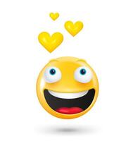 Jaune mignonne emoji visage avec Jaune cœurs. romantique concept. 3d vecteur illustration