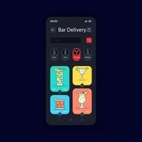 modèle vectoriel d'interface de smartphone en mode nuit de livraison de boissons alcoolisées