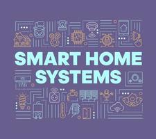 bannière de concepts de mots de systèmes de maison intelligente. système de sécurité. Contrôle du climat. Technologie sans fil. présentation, site internet. idée de typographie de lettrage isolé avec des icônes linéaires. illustration de contour de vecteur