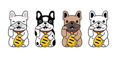 chien vecteur français bouledogue chanceux chat Japon maneki Neko icône chiot animal de compagnie dessin animé personnage symbole illustration griffonnage conception