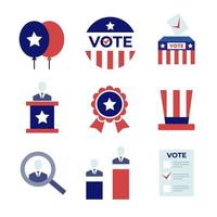 jeu d'icônes du jour des élections générales américaines vecteur