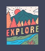 explorer le la nature Montagne vecteur mono ligne pour t chemise, badge, autocollant impression illustration