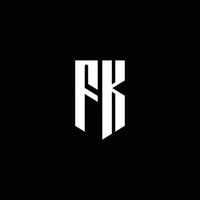 monogramme du logo fk avec style emblème isolé sur fond noir vecteur