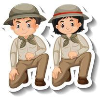 quelques enfants portent un autocollant de personnage de dessin animé de tenue de safari vecteur