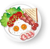 petit-déjeuner sain avec des œufs, de la viande et du pain vecteur